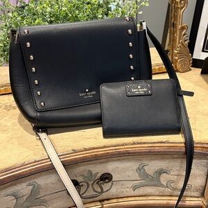 Kate Spade Black Studded Shoulder Bag and Wallet
